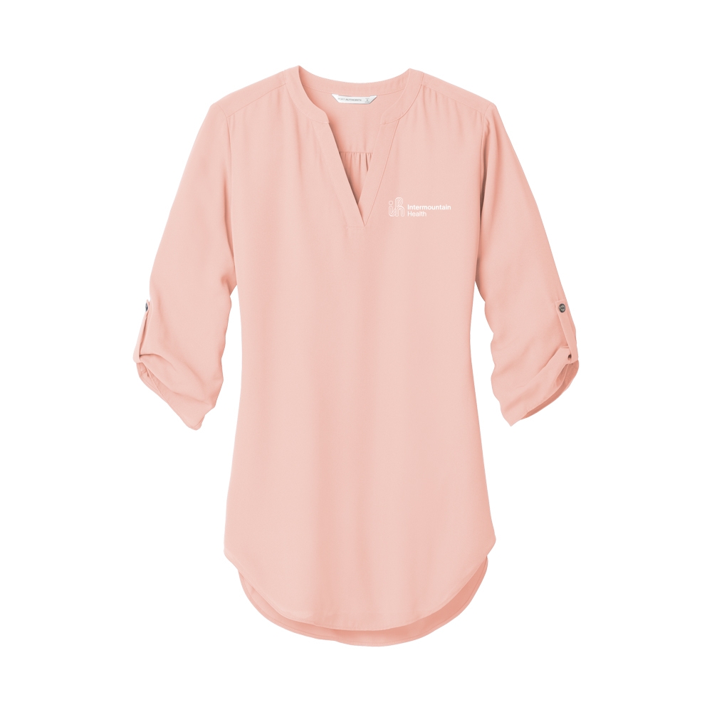Womens 3/4 Sleeve Tunic full color logo on left 